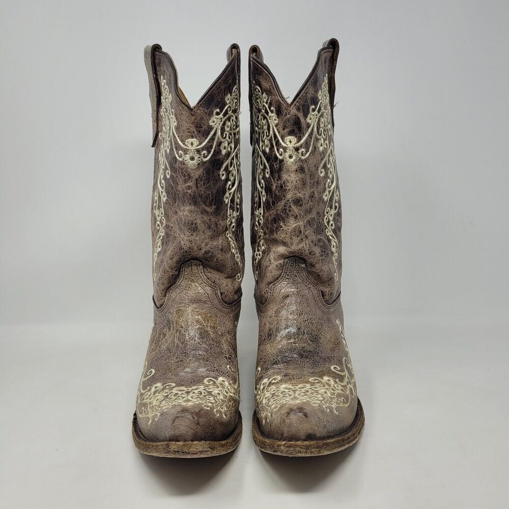 Corral Boots Womens 5.5 Bone Leather Floral Embroidered Western Cowboy A2773 - Picture 3 of 11